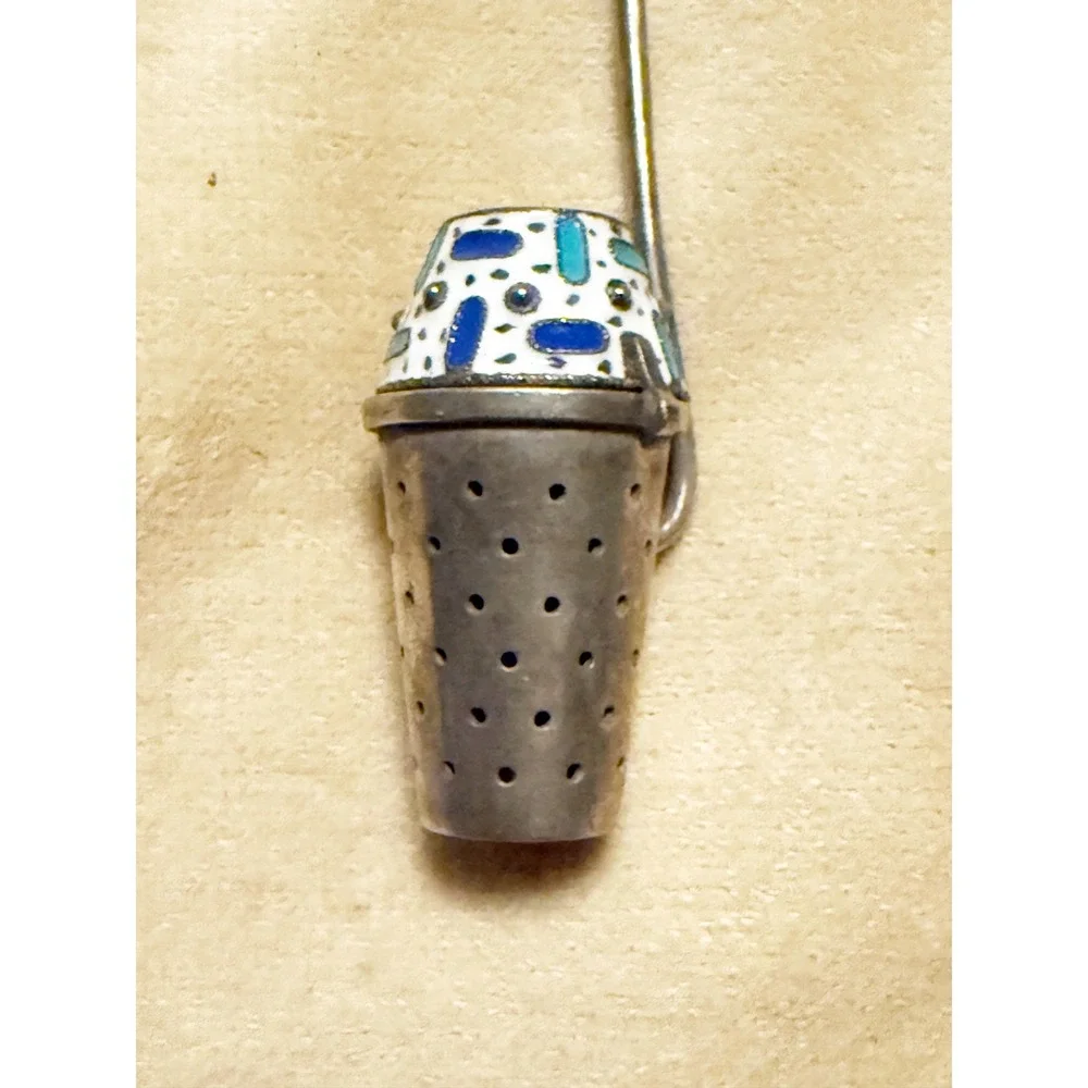 Vintage Russian 916 Silver Cloisonne Enamel Tea Strainer Hinged Basket 20.3g